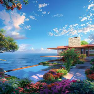 house  pool  ocean  flowers  design  blue  rendering  modern  architecture  landscape 1036471