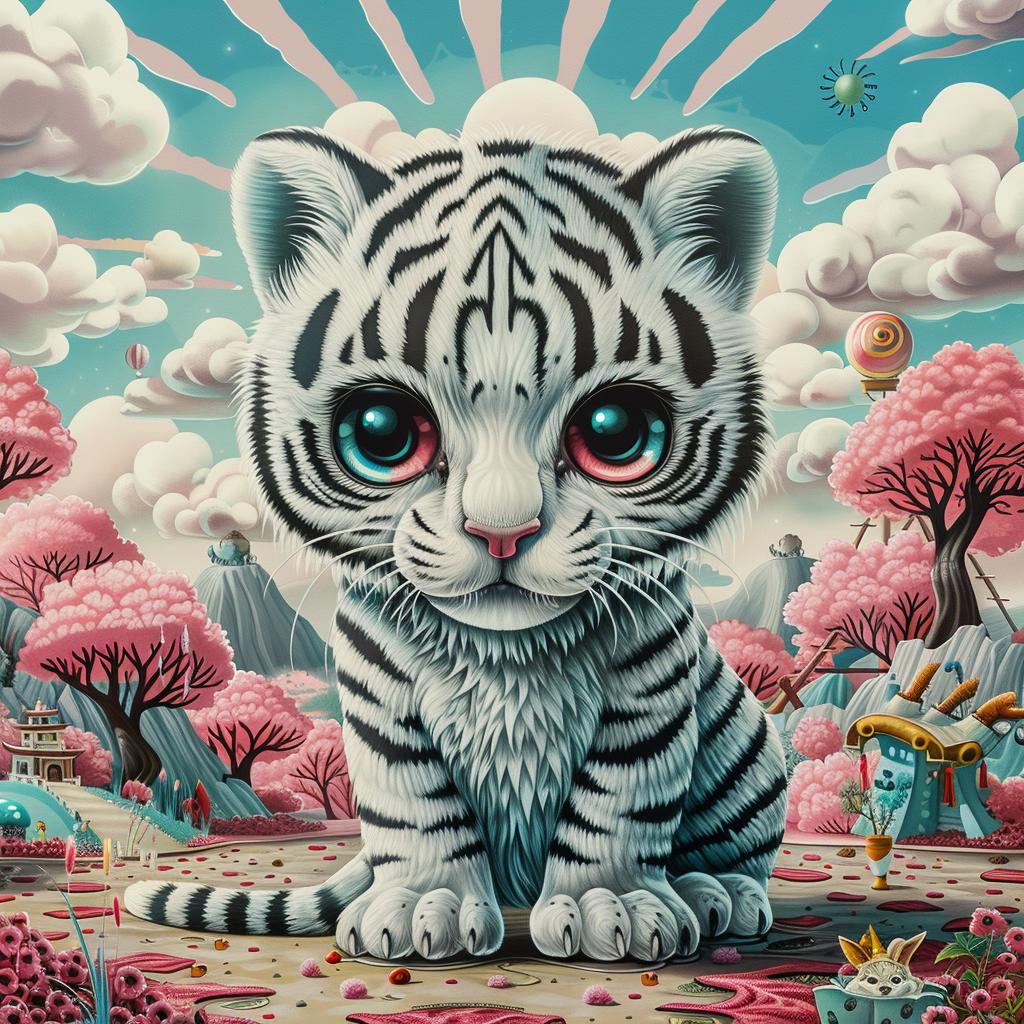 tiger  kawaii  white  painting  pink  cute  nature  art  wildlife  colorful 1034030