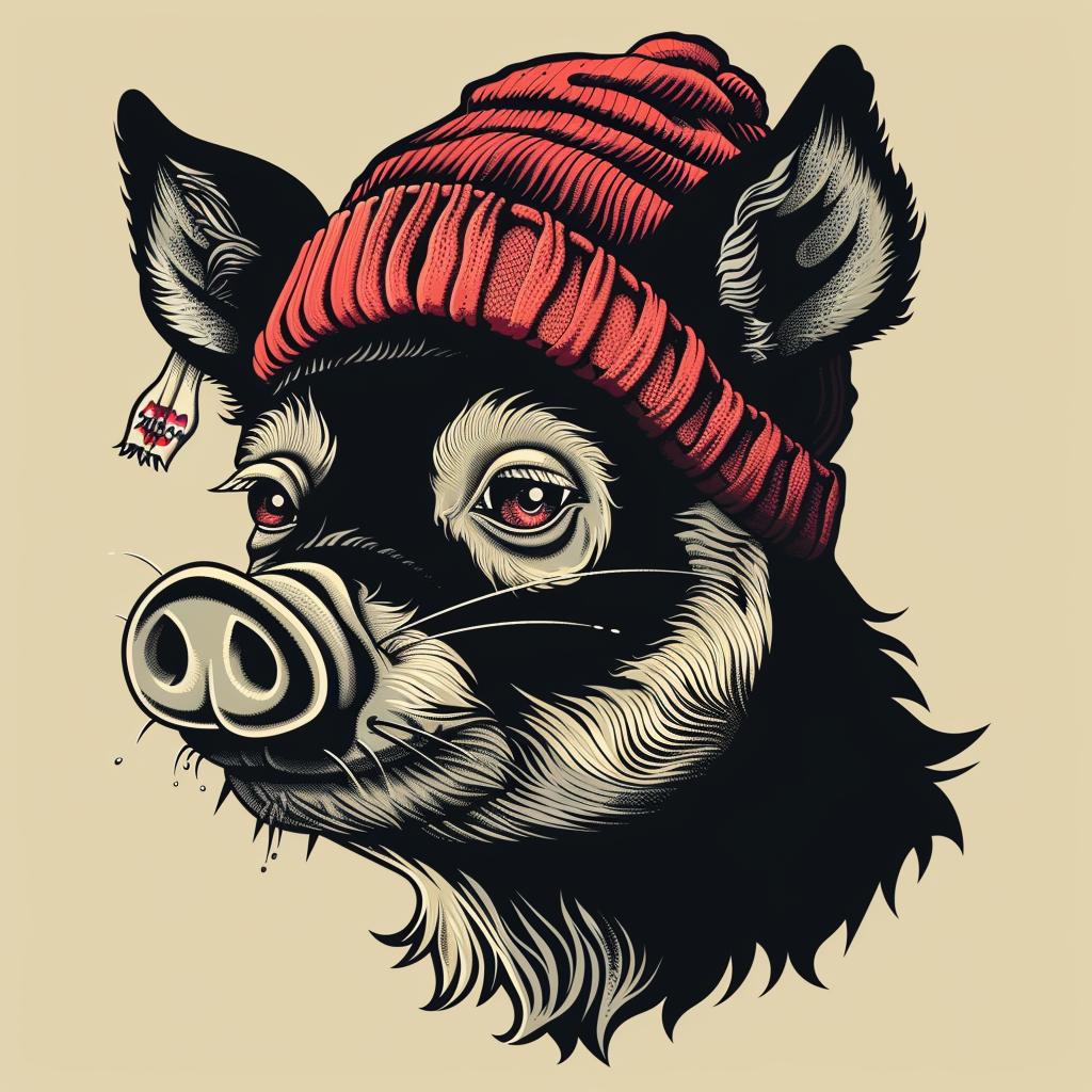 pig  red  hat  scarf  street  culture  aggressive  minimal  urban  illustration 959366