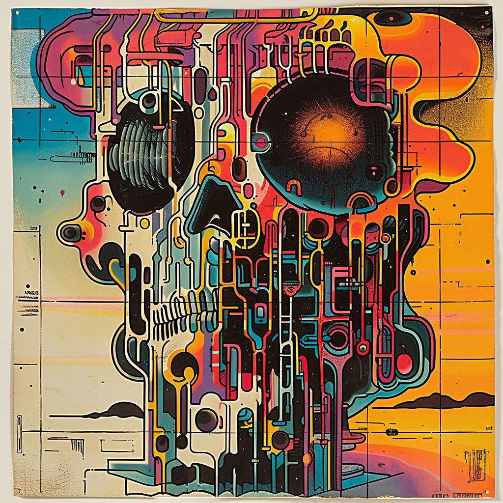 psychedelic  poster  skull  center  vibrant  artwork  graphic  colorful  illustration  design 1015428