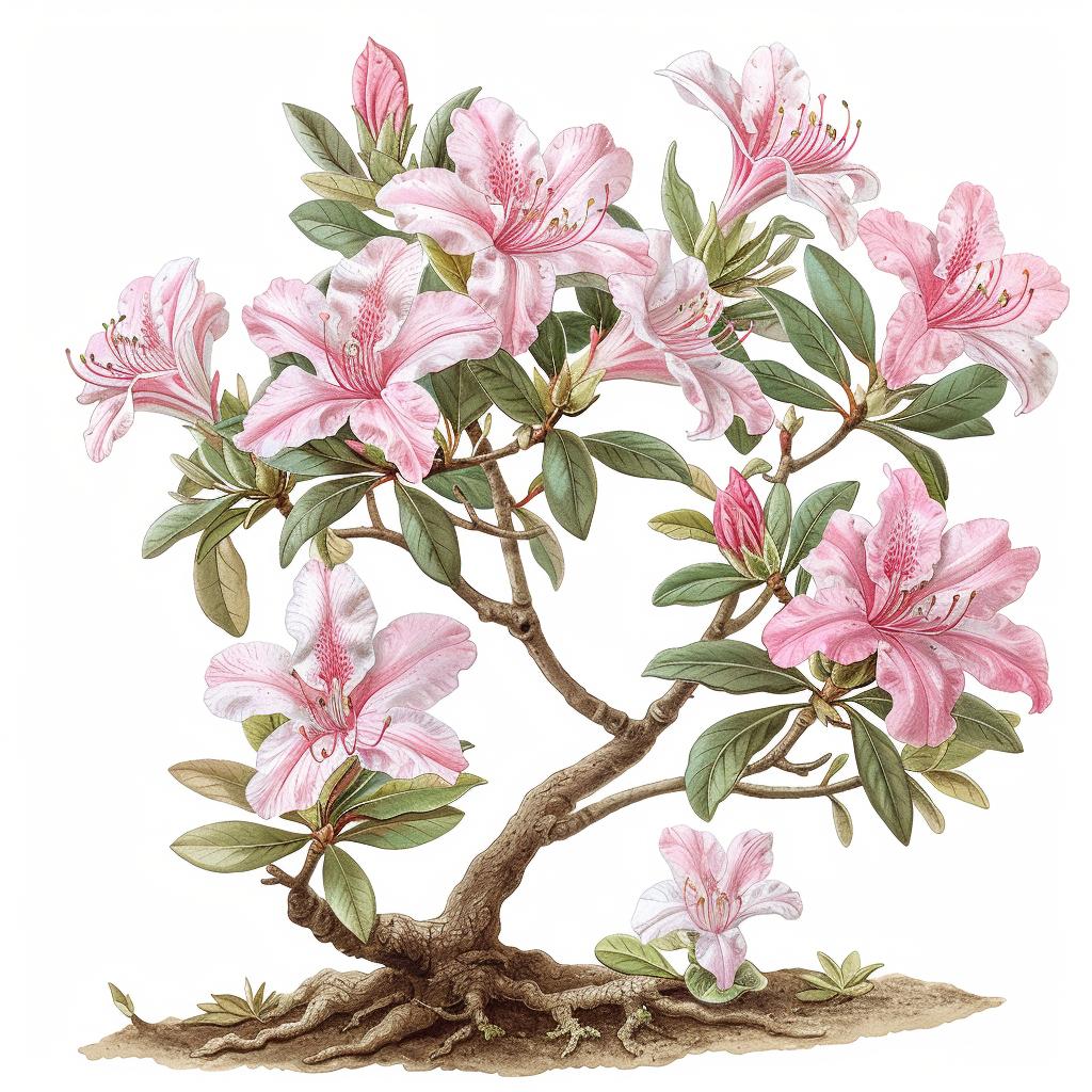 illustration  azaleas  pink  tree  botanical  artwork  stylized  nature  vivid  white 971461