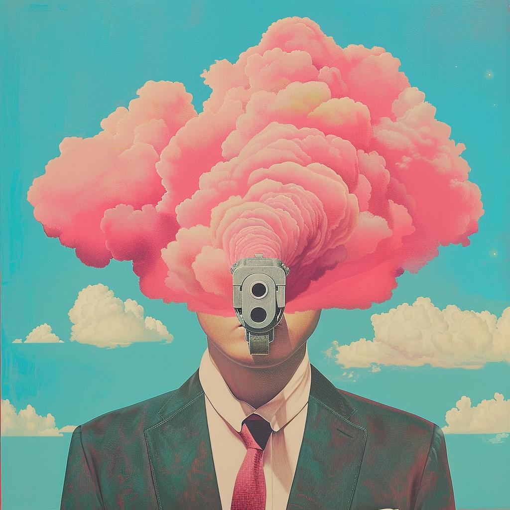 surreal  smoking  gun  man  suit  album  cover  creative  art  Joan 1017643