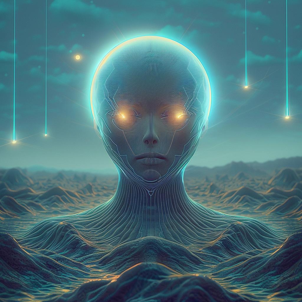 double  exposure  surreal  cyborg  ocean  stars  volumetric  glow  unusual  lighting 916222