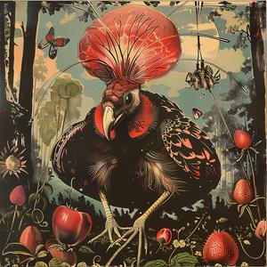 bird  painting  red  flowers  chromolithography  colorful  nature  art  illustration  vibrant 1052240