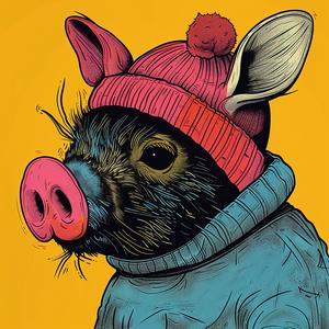 illustration  pig  sweater  hat  cute  cartoon  colorful  playful  character  whimsical 1080055