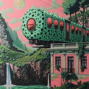 train  waterfall  trees  minimal  chromolithography  Escher  landscape  fantasy  motion  nature 1037713