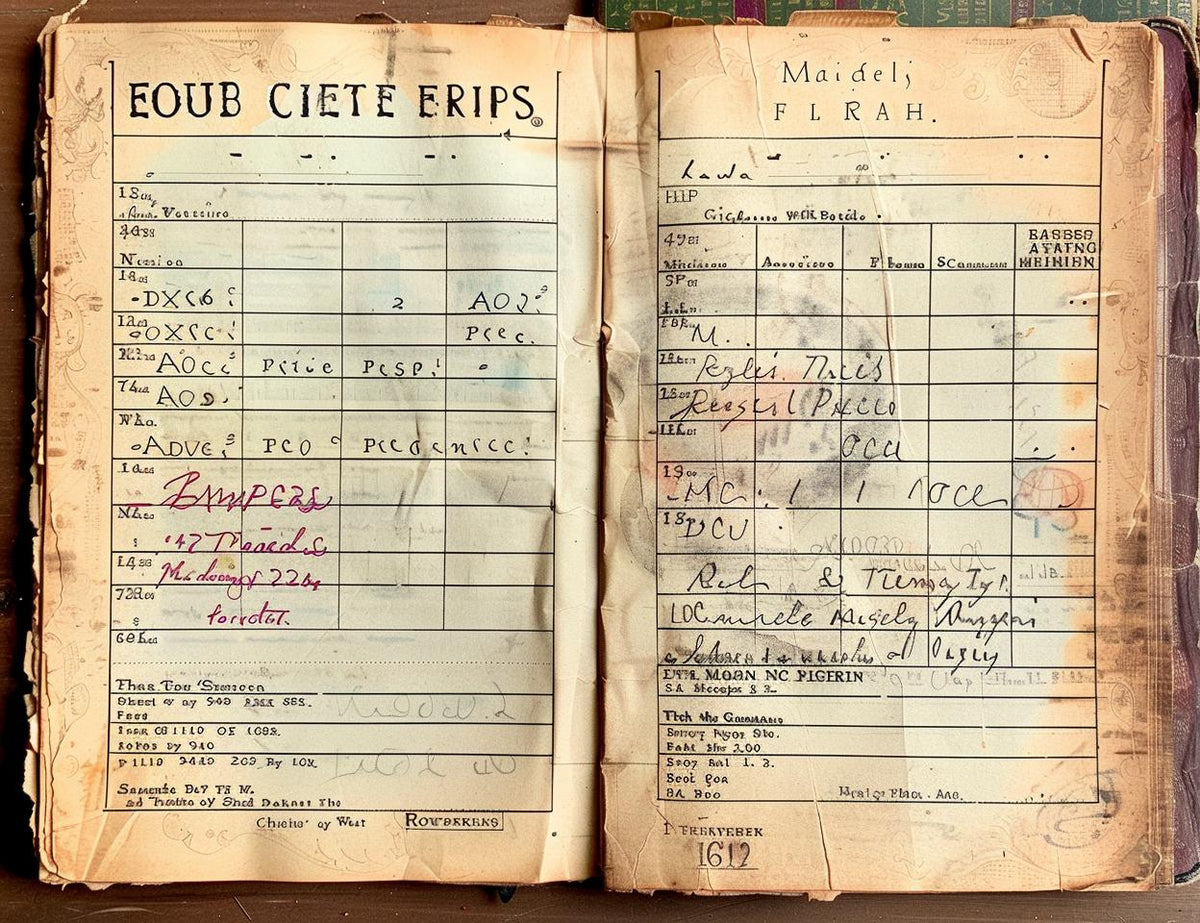 دفتر حسابات عتيق، أرشيف ملاحظات مكتوبة بخط اليد، وثيقة عتيقة، كتابة تجارية 943435