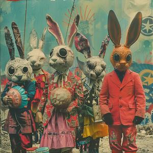 rabbits  dancing  festival  costumes  colors  collage  Japanese  creepy  art  vibrant 1077339