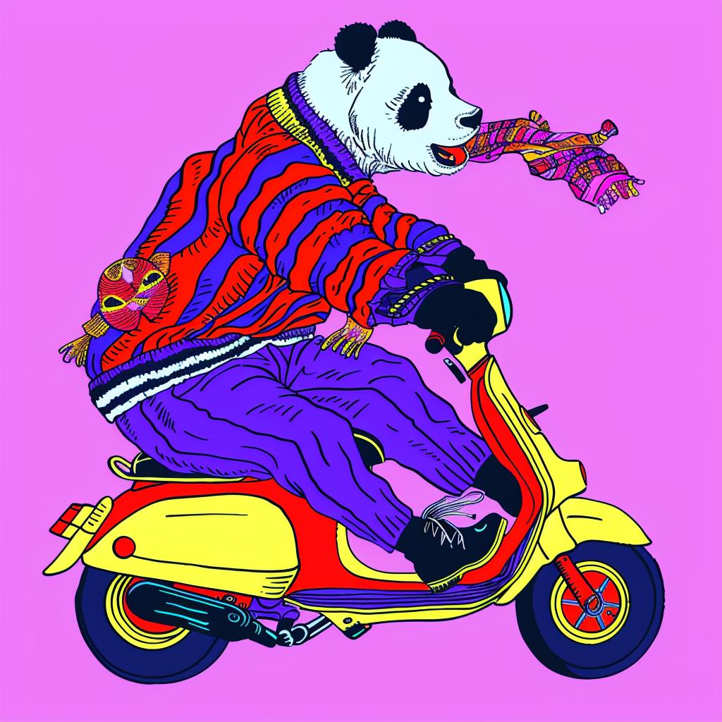 panda  scooter  pink  cartoon  playful  whimsical  background  animal  fun  cute 1021978