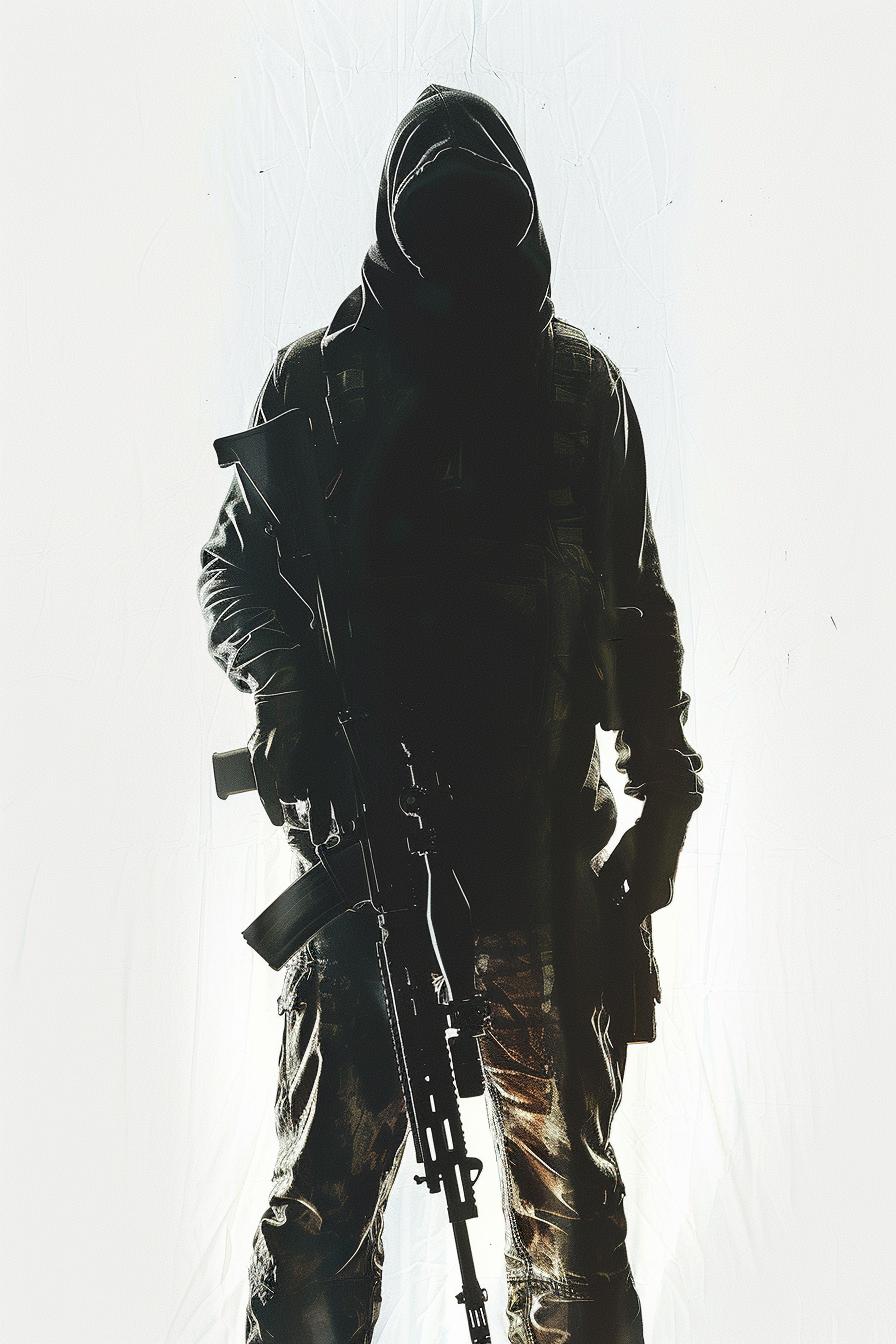 silhouette  man  gun  fullbody  black  white  background  shadow  action  intense 953727