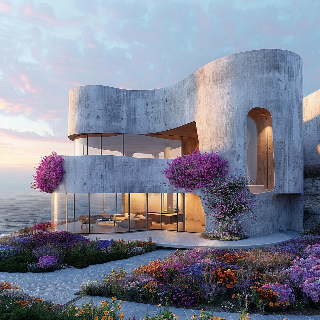 architecture  ocean  flowers  blue  design  rendering  modern  nature  landscape  home 1036462