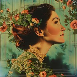 woman  flowers  hair  green  dress  chromolithography  figurative  vibrant  portrait  nature 1050339