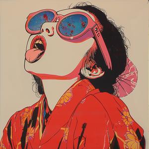 block  print  woman  kimono  sunglasses  playful  colorful  urban  art  style 1077930