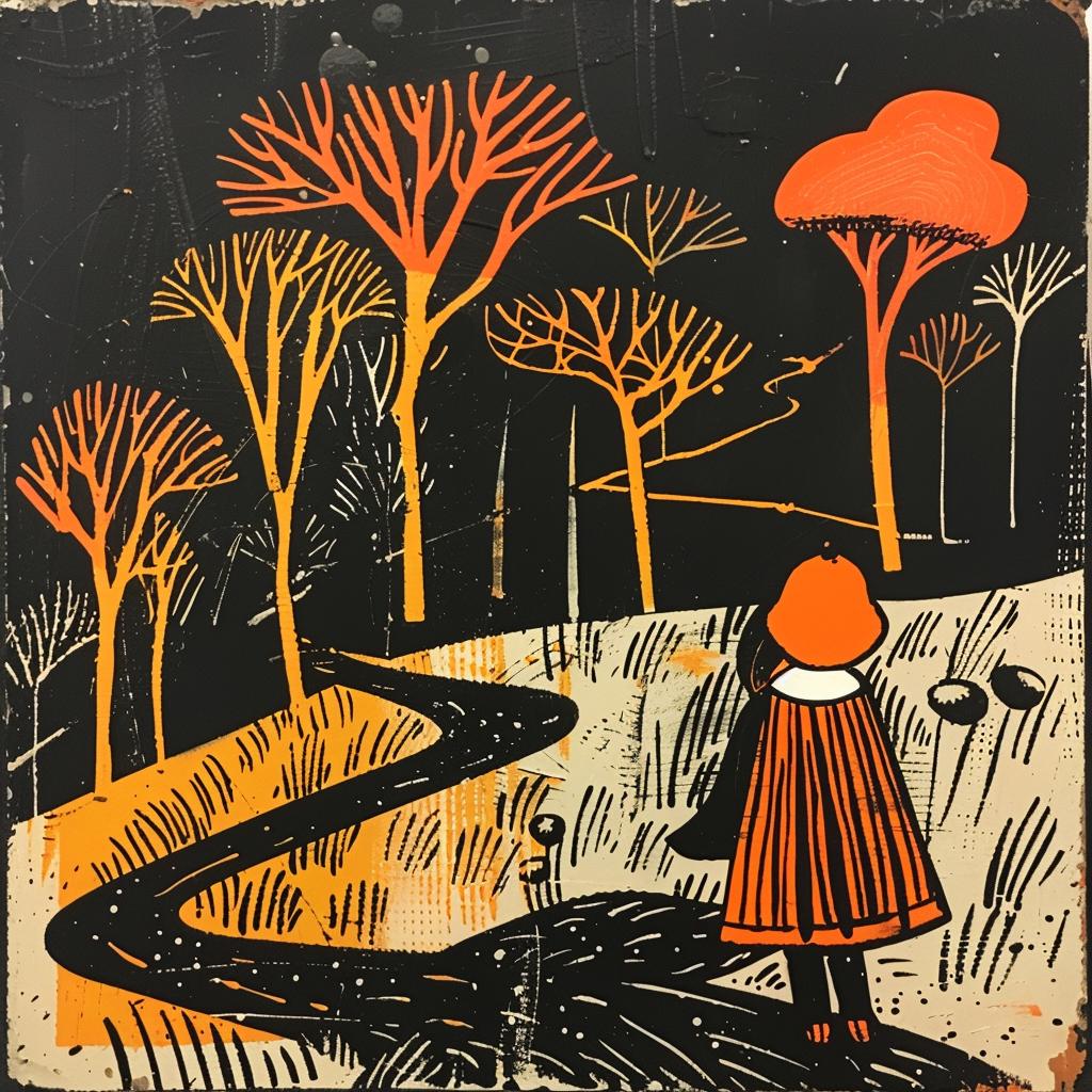 girl  path  woods  Isabelle Arsenault  nature  illustration  tranquil  colorful  walking  scenery 926886