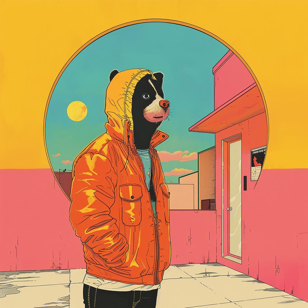 man  orange  building  surreal  album  cover  playful  illustration  artwork  colorful 1018865