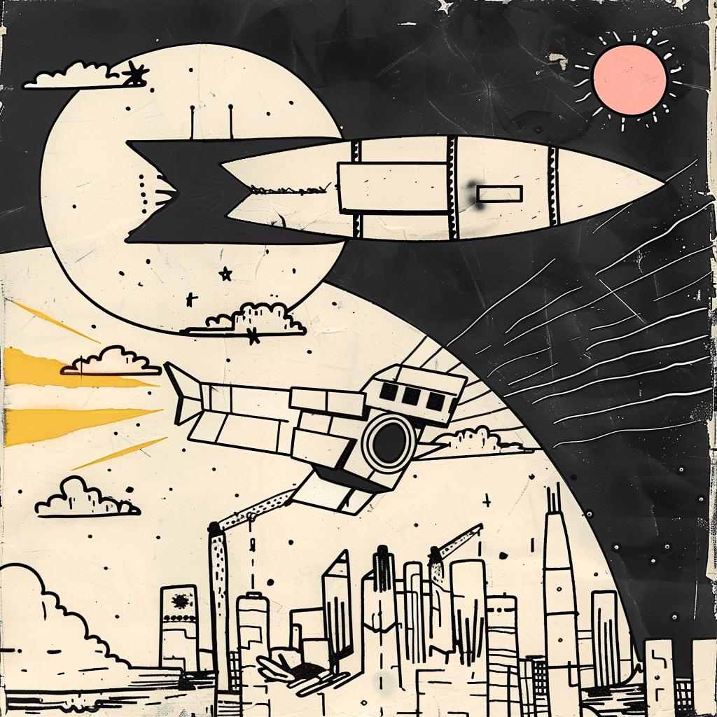 collage  Rauschenberg  El_Lissitzky  synthwave  1980s  rocket  city  design  flying  art 919702