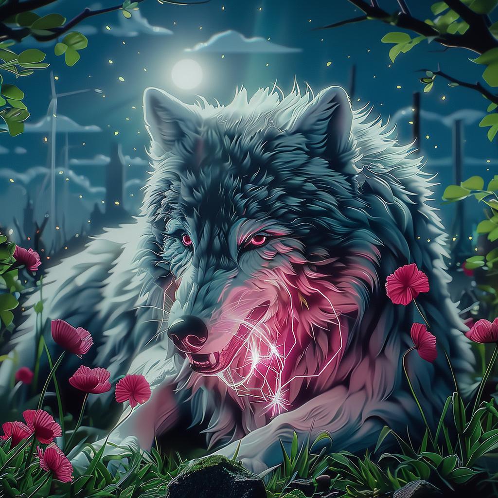 wolf  flowers  grass  night  nature  animals  colorful  stylized  portrait  floral 1016792