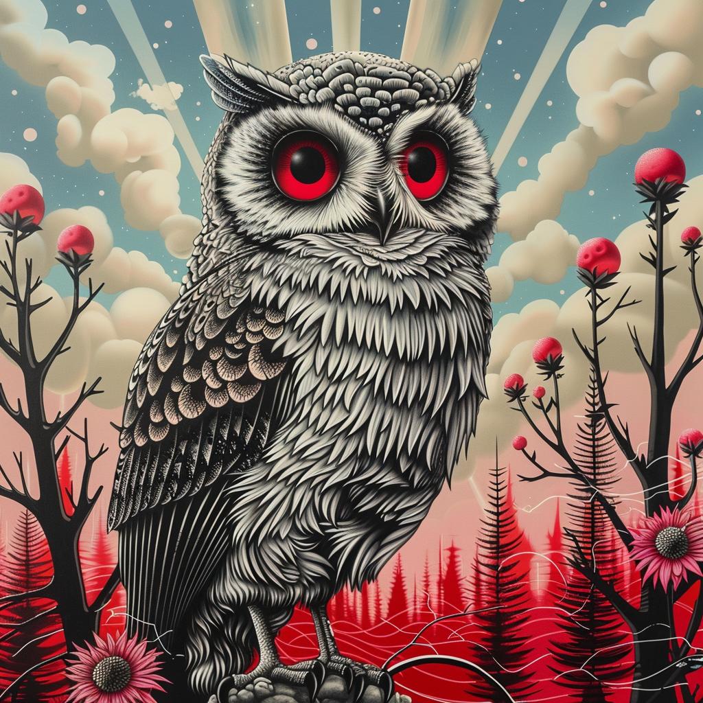 owl  eyes  stump  black  red  abstract  minimal  design  contemporary  whimsical 941422