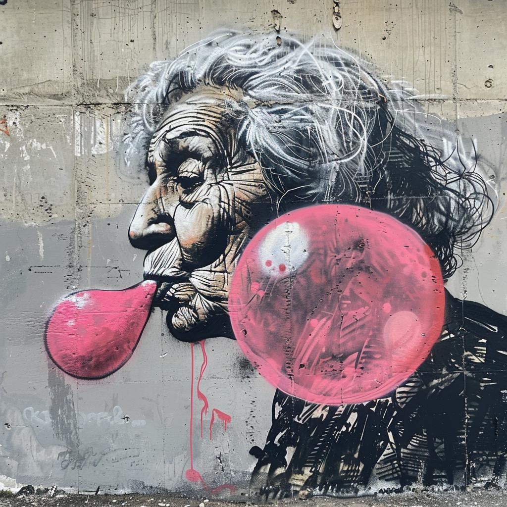 granny  bubblegum  graffiti  cartoon  mural  Banksy  vibrant  streetart  playful  urban 1029058