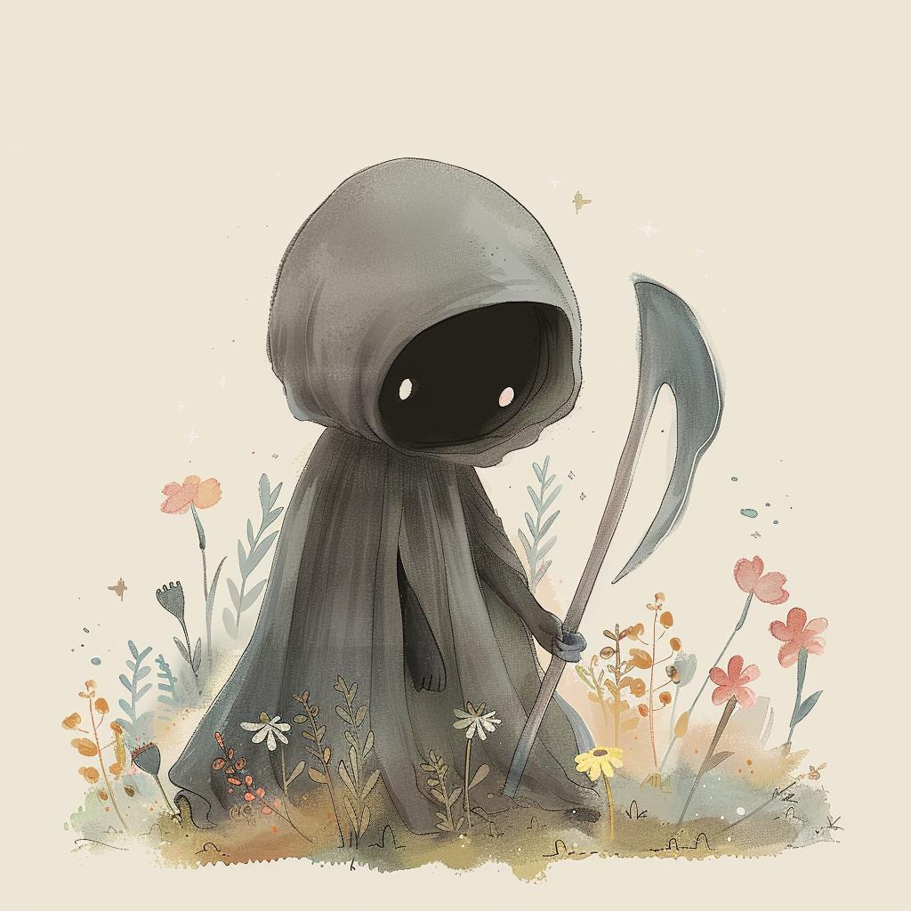grim  reaper  clipart  scythe  cute  pastel  organic  nature  illustration  whimsical 970353