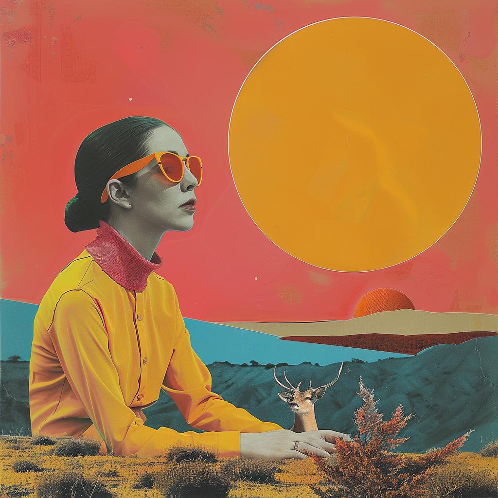 surreal  album  collage  woman  sunglasses  hill  deer  sitting  painting  art 1019402