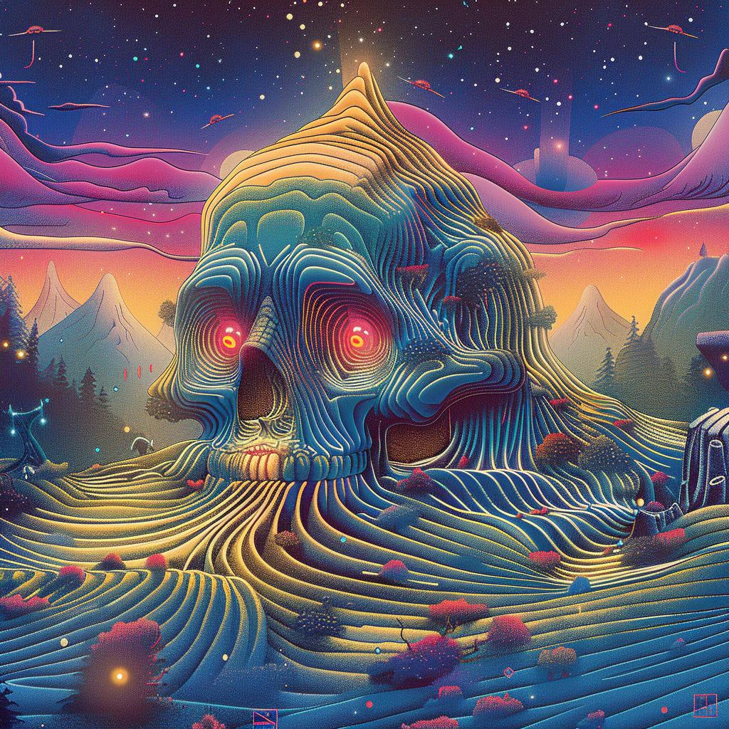 psychedelic  skull  mountain  art  colorful  abstract  vibrant  symbolic  expression  surreal 967369