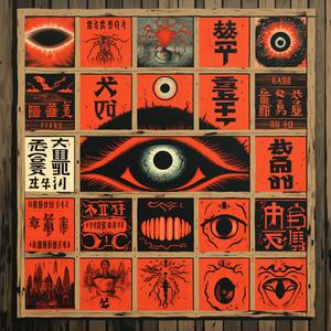 Japanese  poster  characters  synthwave  elements  floral  symmetry  badge  uplifting  diverse 1078832