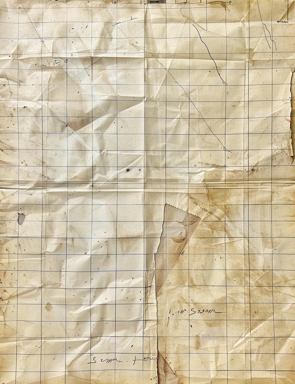 ورق رسم بياني عتيق، شريط لاصق متهالك من فنلندا، ١٨٥٥، قلم رصاص، نسيج قديم، رقم ٩٦١٩٠٦