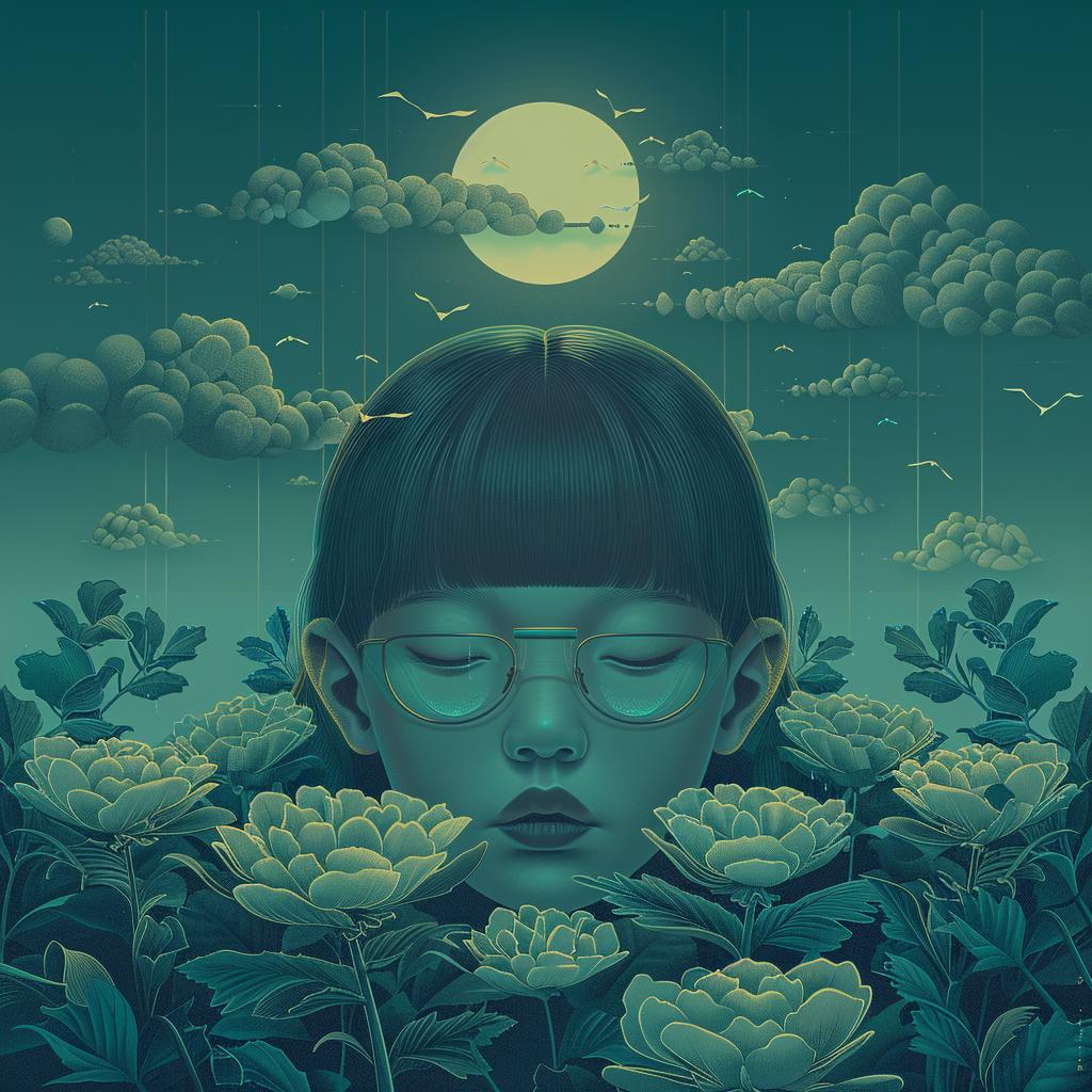 girl  glasses  flowers  moonlight  dark  spiritual  occult  naturalistic  art  terror 924676