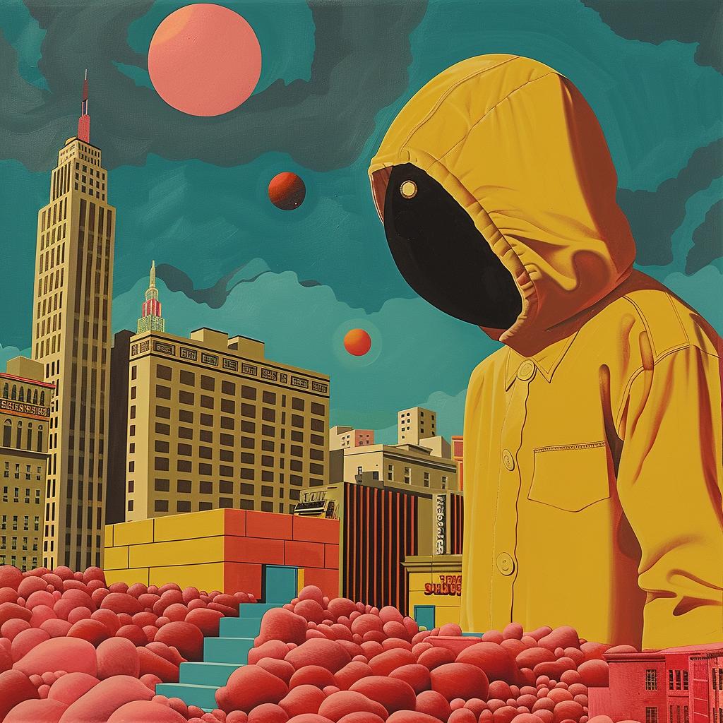 surreal  album  cover  painting  man  city  yellow  jacket  contemporary  art 1018759