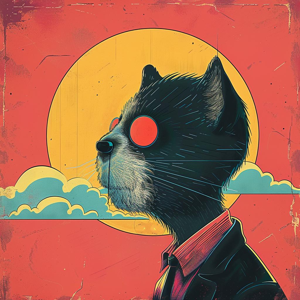 cat  suit  tie  red  eyes  creative  surreal  whimsical  illustration  playful 1018226