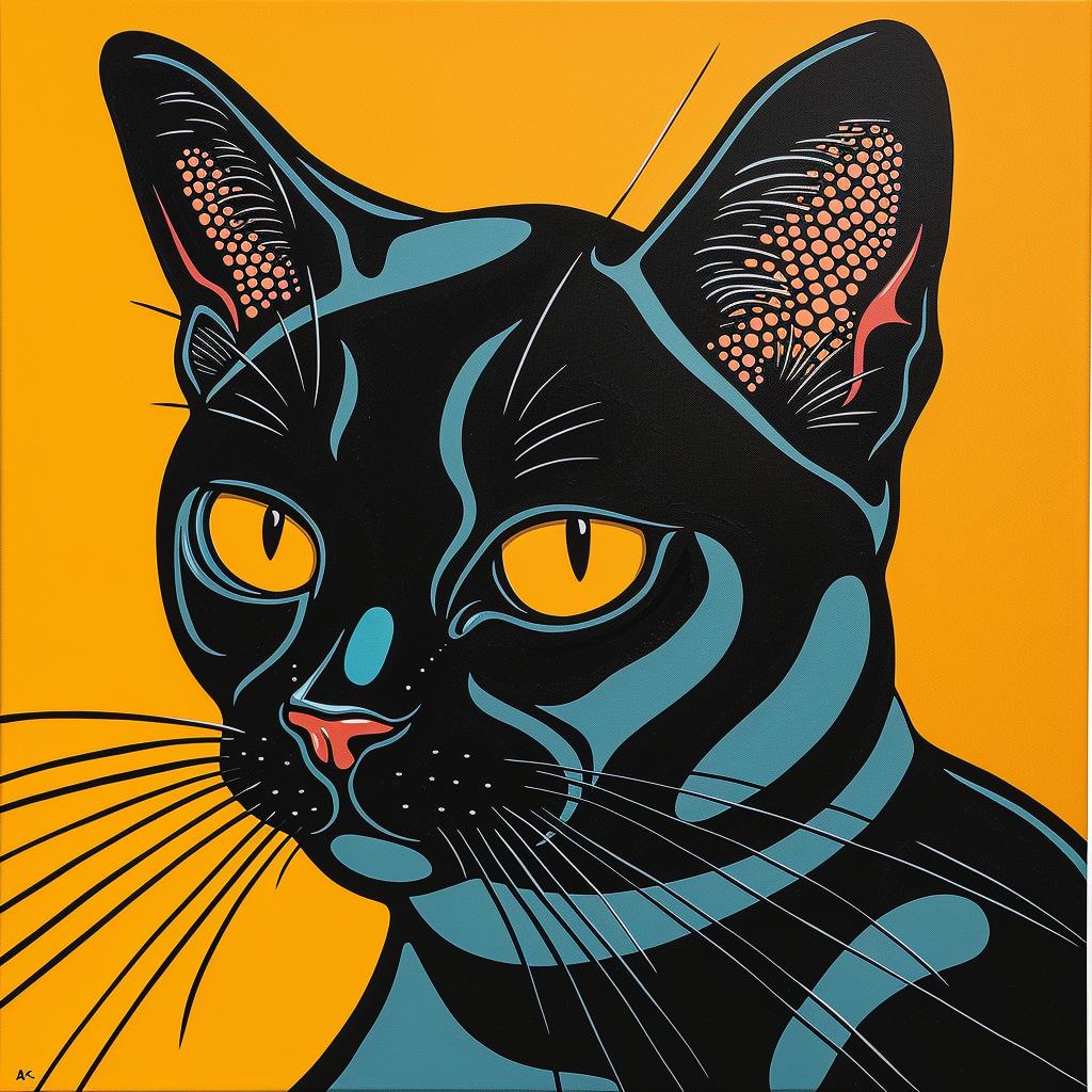 cat  black  yellow  orange  background  feline  art  colorful  cute  pet 972197