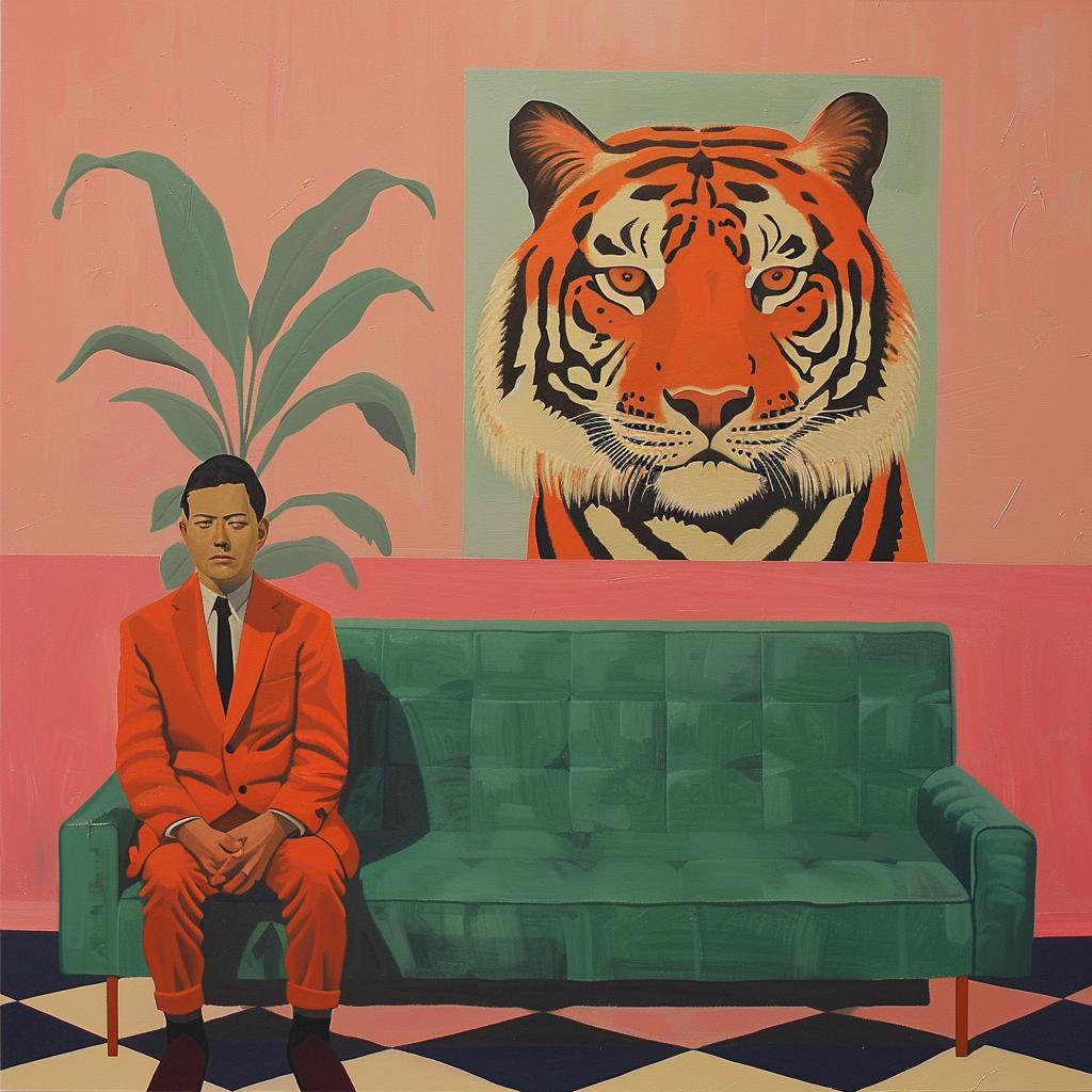 surreal  album  Cornella  man  tiger  therapy  couch  painting  colorful  imaginative 1017565