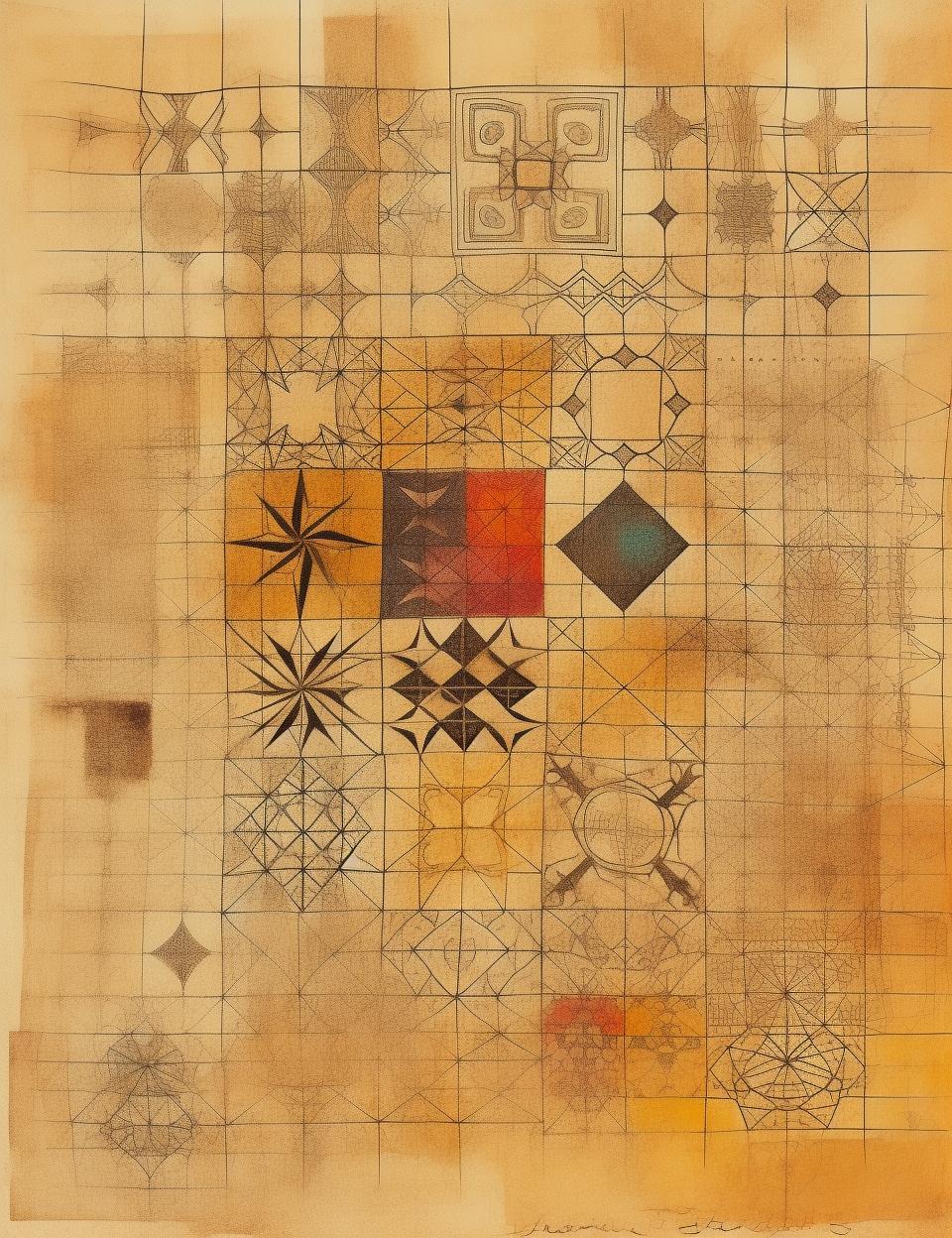 vintage  ledger  paper  geometric  shapes  drawing  stained  medieval  patterns  illuminati 961944
