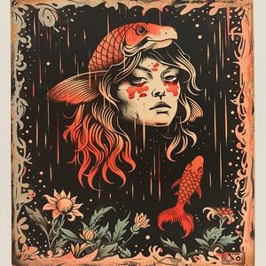 woman  fish  head  painting  chromolithography  surreal  art  creative  unique  portrait 1051635