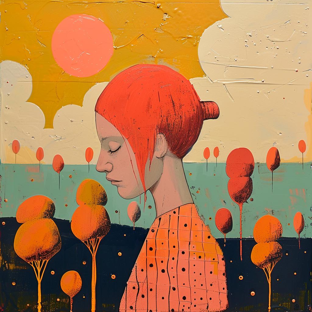 encaustic  paint  palette-knife  impasto  woman  orange  hair  sun  background  art 1015963