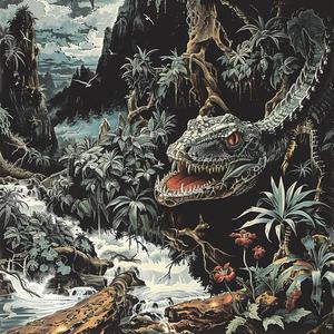 dinosaur  jungle  painting  chromolithography  wildlife  colorful  surreal  art  nature  design 1055965