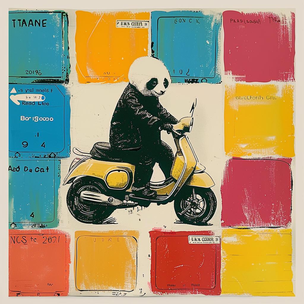 painting  panda  moped  helmet  funny  art  illustration  colorful  whimsical  design 1015562
