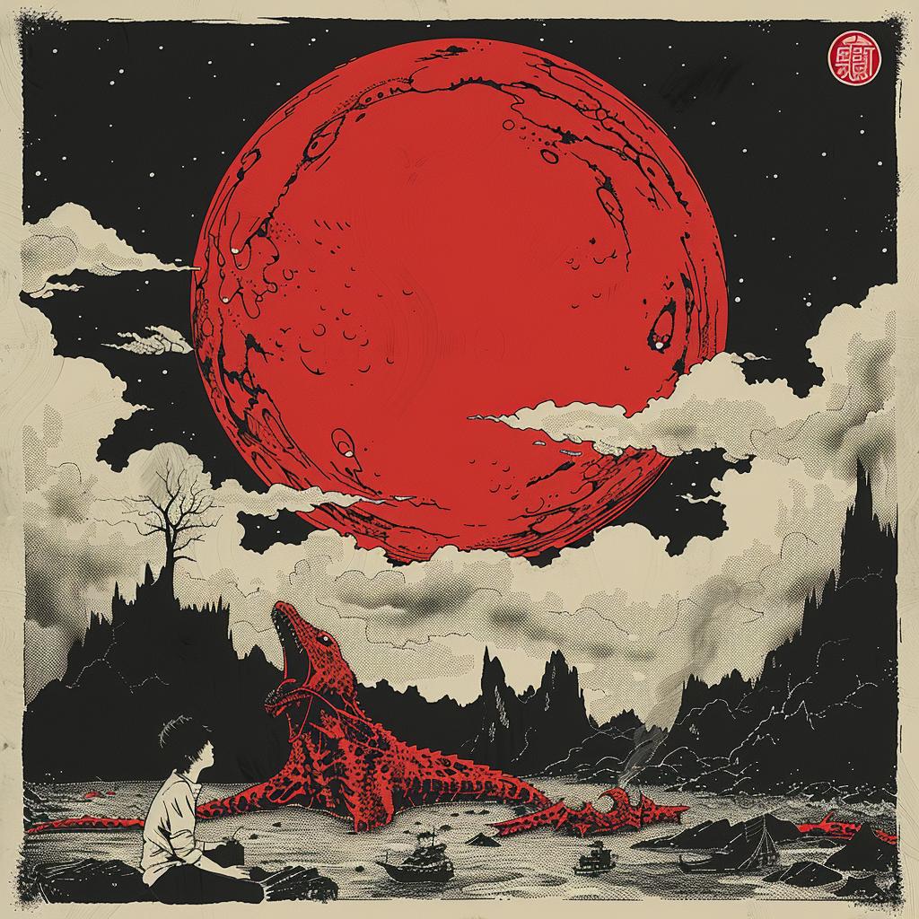 surreal  poster  movie  red  moon  hyper-realistic  screenprinting  art  Toshio  monster 961752