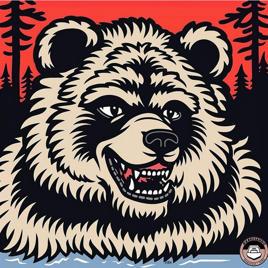 bear  head  red  background  poster  graphic  bold  illustration  creature  design 1024333