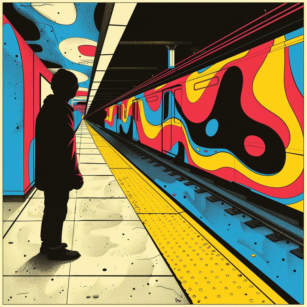 surreal  album  cover  screenprinting  hyper-realistic  subway  New  York  poster  minimal 960334