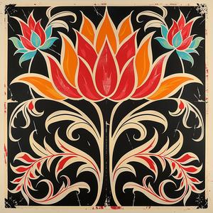 black  red  floral  design  white  background  bold  tattoo  linocut  artnouveau 1078917