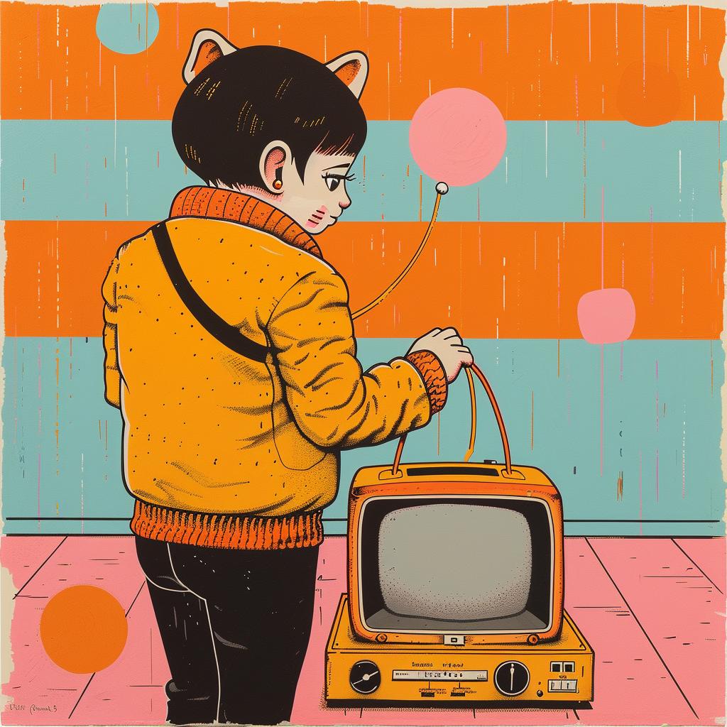 boy  cat  television  humor  whimsical  creative  art  playful  cartoon  colorful 966416