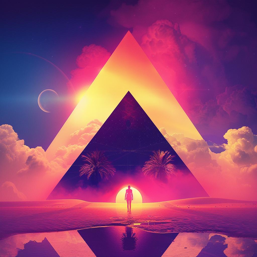 man  pyramid  sunset  impressionism  abstract  landscape  desert  digital  art  sythwave 967915