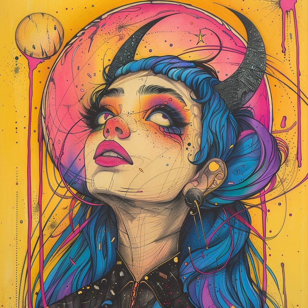 provocative  art  dark  occult  terror  woman  blue  hair  horns  painting 928453