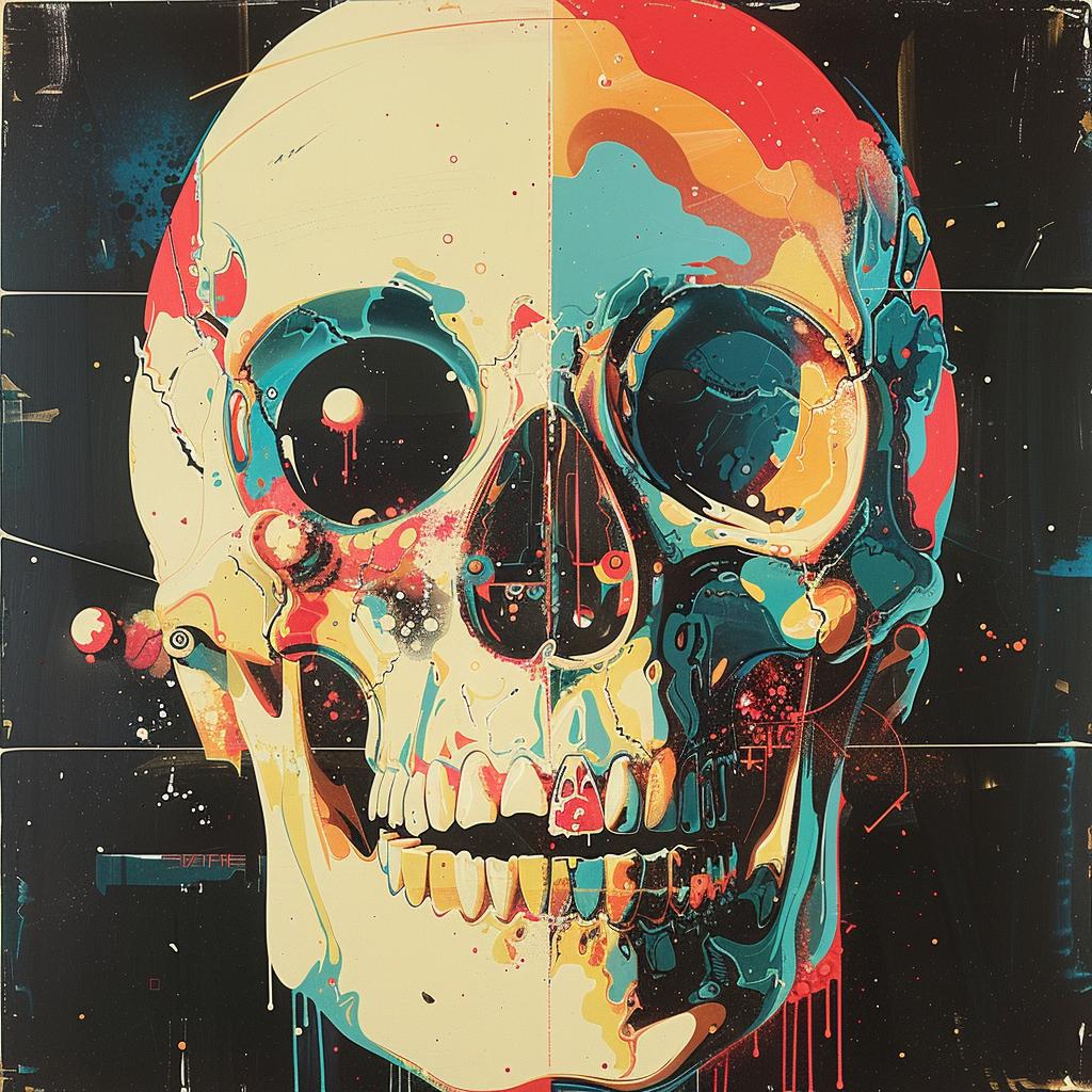 skullface  colorful  paint  electro  synthwave  geometric  trippy  abstract  1980s  art 960695