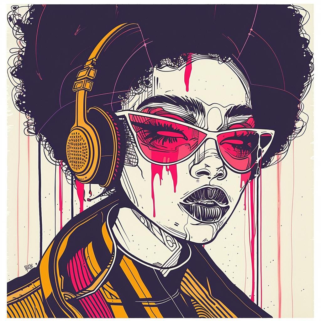 PopArt  DJ  headphones  afro  makeup  sunglasses  TroyBrooks  white  artwork  style 939183