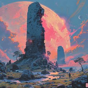 mountain  rock  surreal  album  cover  Risograph  symbolist  hyper-realistic  painting  landscape 1079582