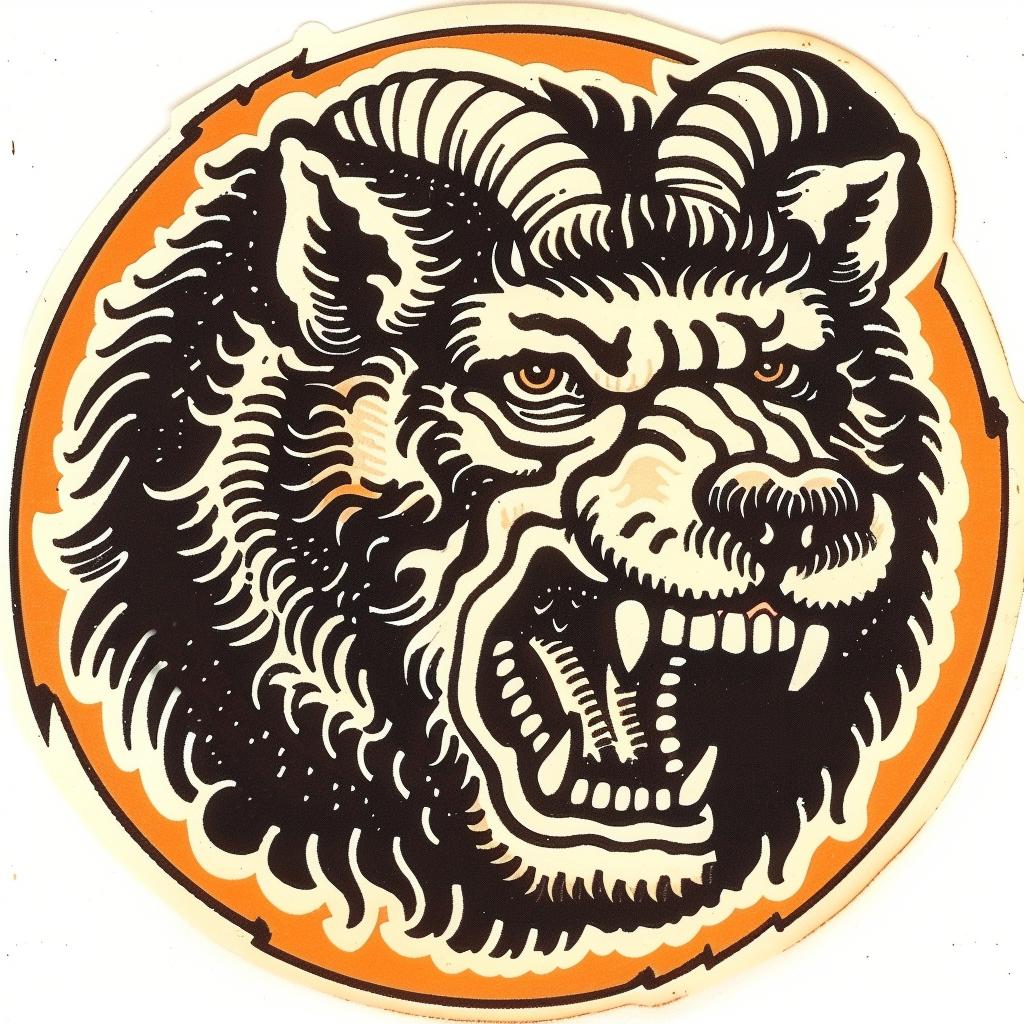 mythical  creature  wolf  sheep  hybrid  snarling  wool  halftone  art  sticker 934918