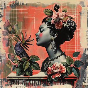 chromolithography  woman  flowers  birds  painting  colorful  nature  artistic  portrait  soft 1049883